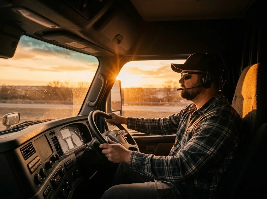 Driver speaking on a headset in his truck